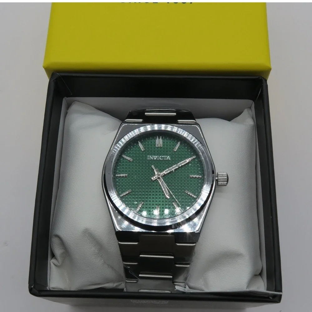 Invicta Mens Watch Green Textured Dial Silver Stainless Steel Bracelet 69405